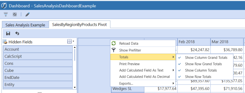 The four selectable options for displaying totals.